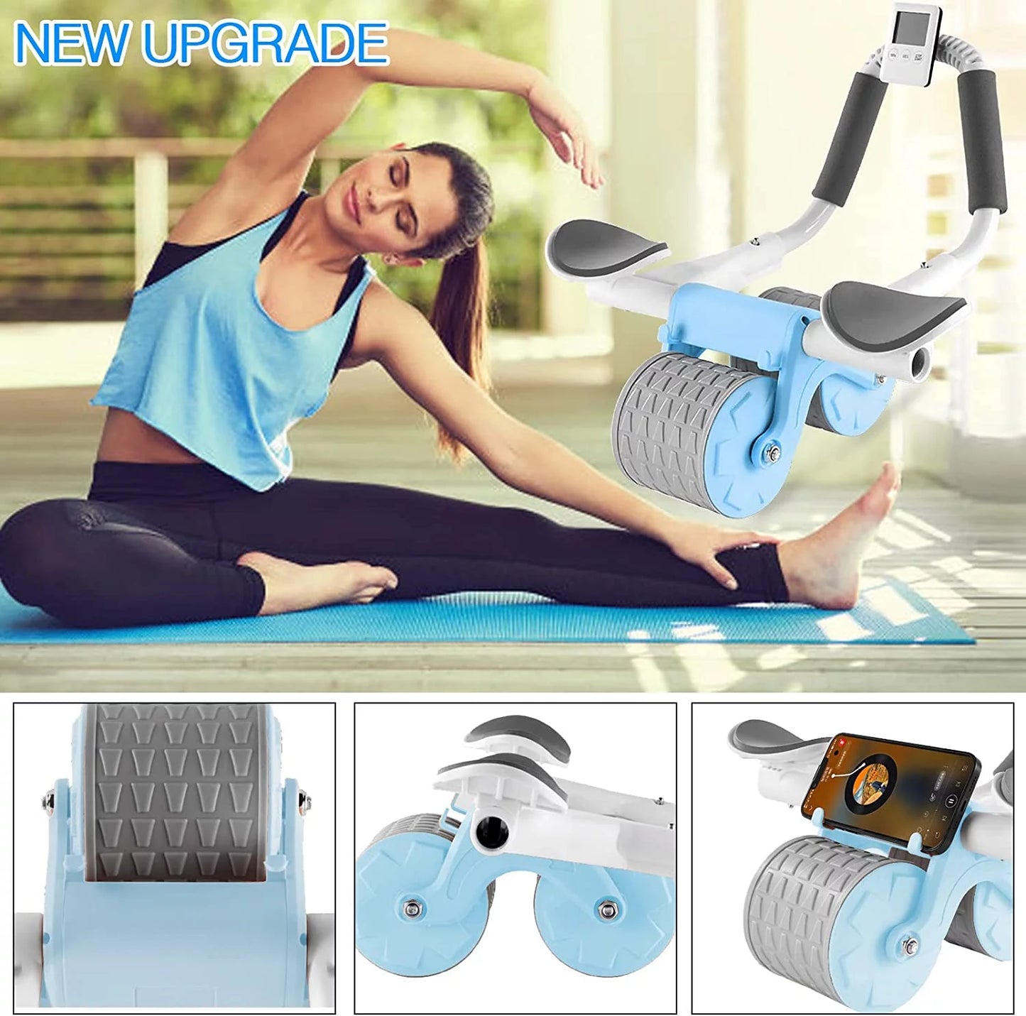 2023 New with Timer Ab Abdominal Exercise Roller Elbow Support, Abs Roller Wheel Core Exercise Equipment, Automatic Rebound Abdominal Wheel(Black)